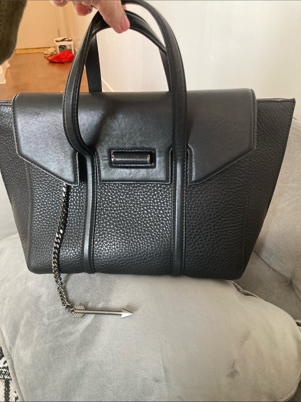 Mackage Black Leather Tote with Tan Suede Interior  Barton Flap